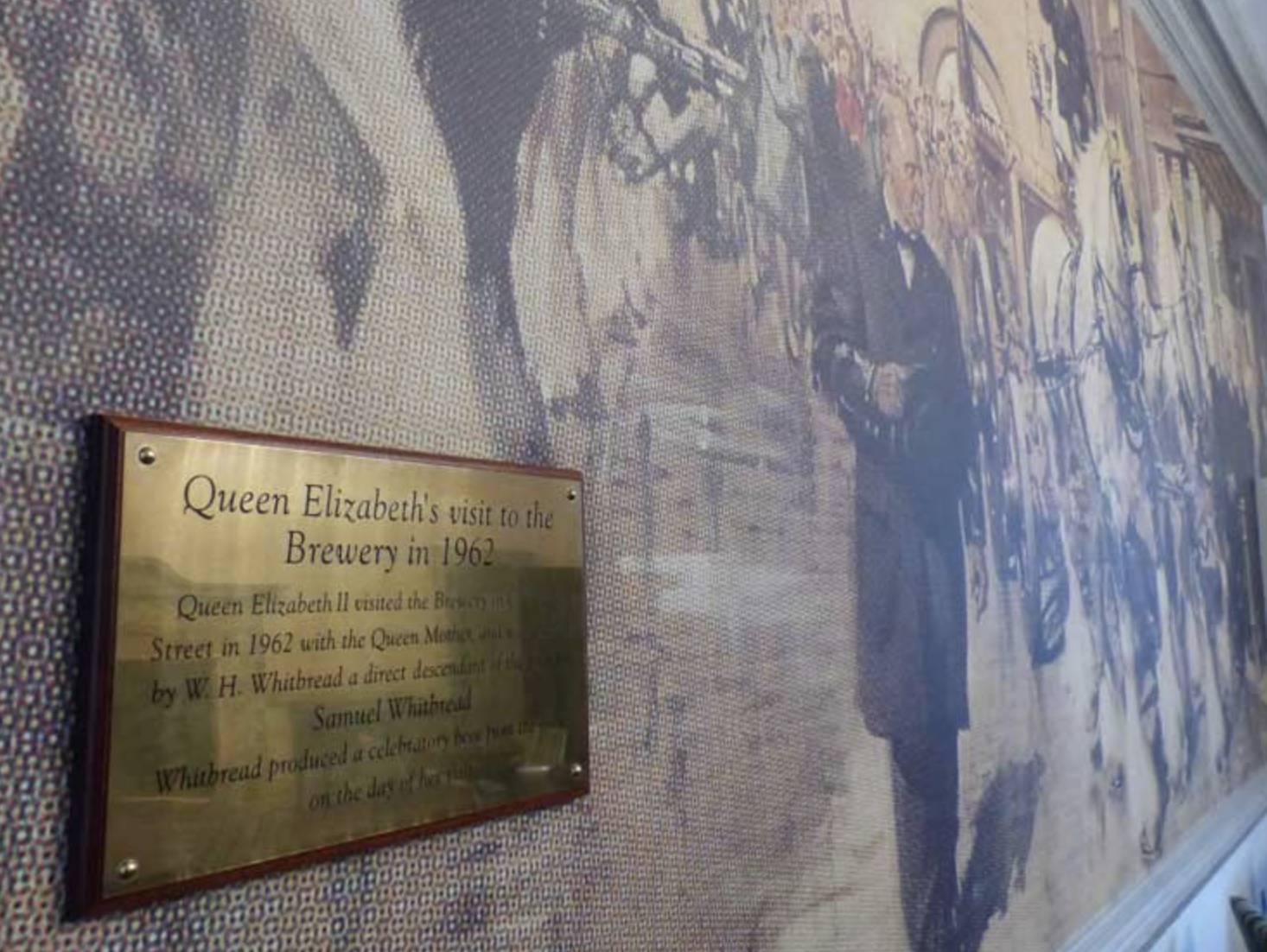 Heritage plaque commemorating Queen Elizabeth's 1962 visit to the Brewery
