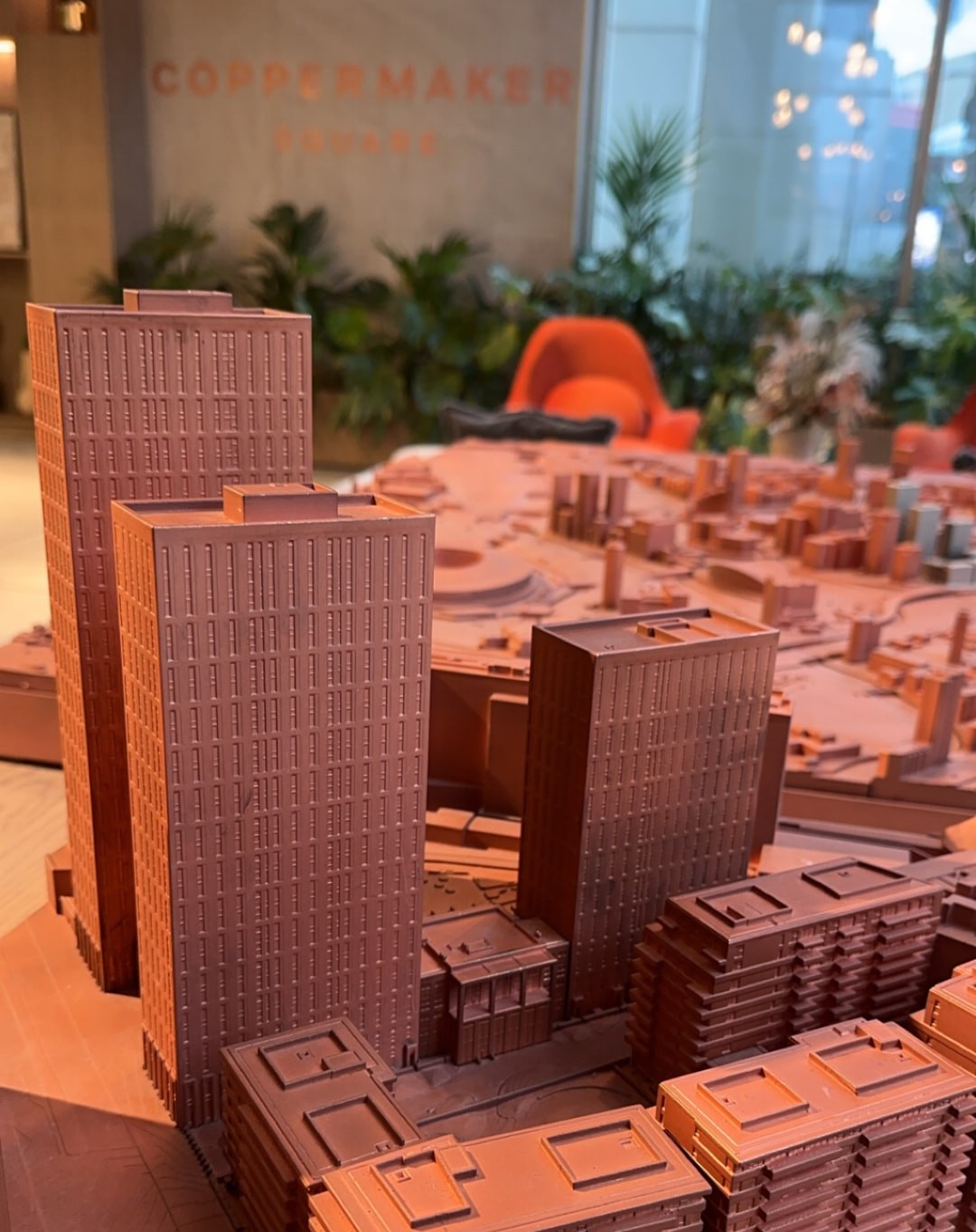 Architectural scale model of the Coppermaker Square development in the reception lounge